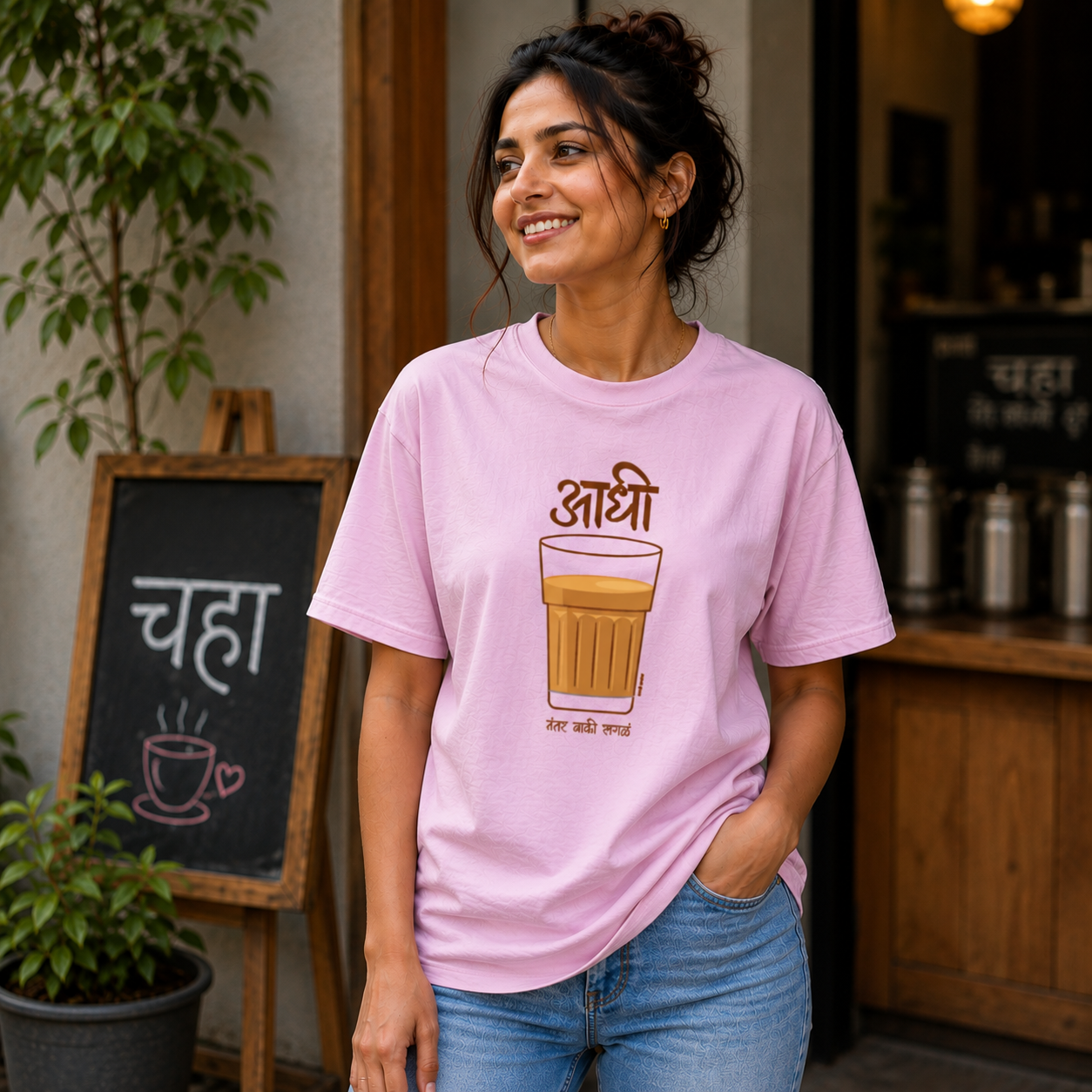 आधी चहा Marathi T-Shirt