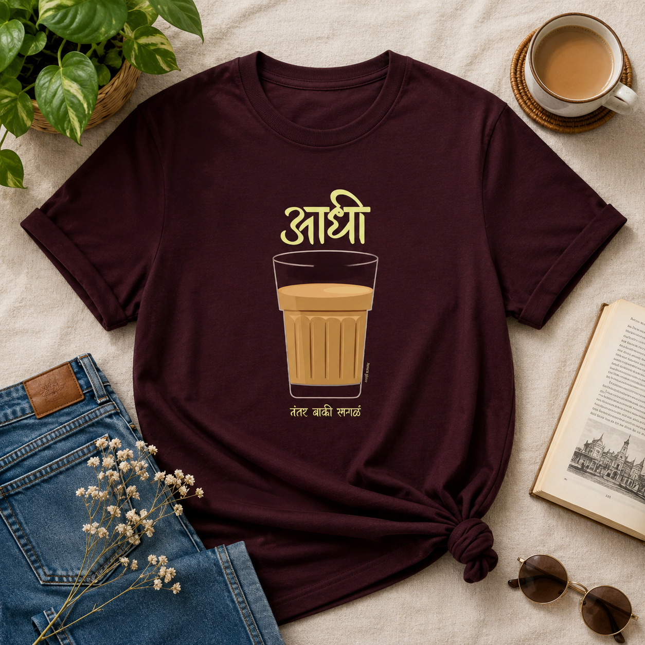 आधी चहा Marathi T-Shirt