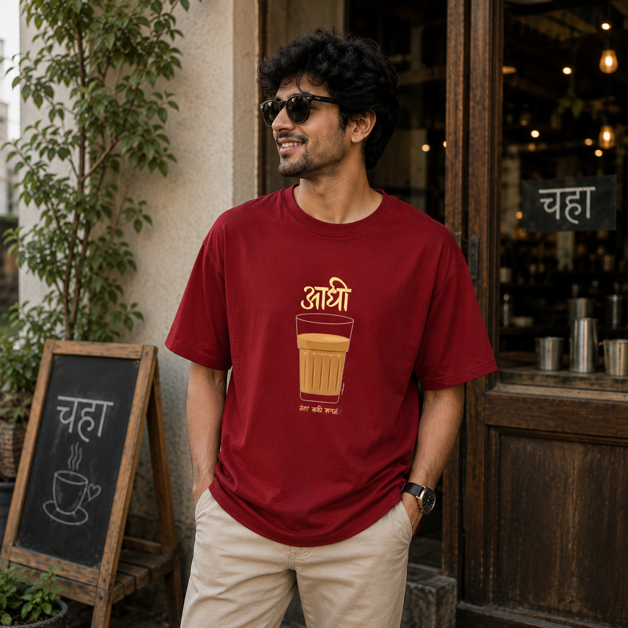 आधी चहा Marathi T-Shirt