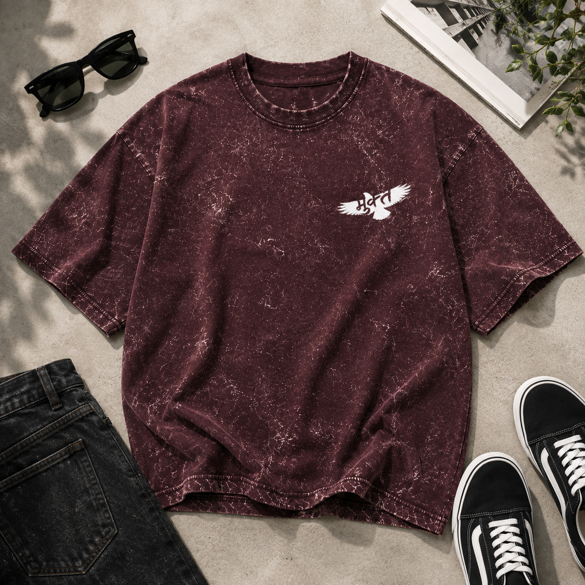 Mukt Marathi Acid Washed Oversized T-Shirt
